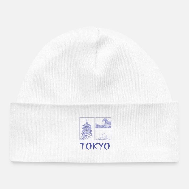 Tokyo Trio Pagode Vague Fuji - Bonnet bébé bio - blanc