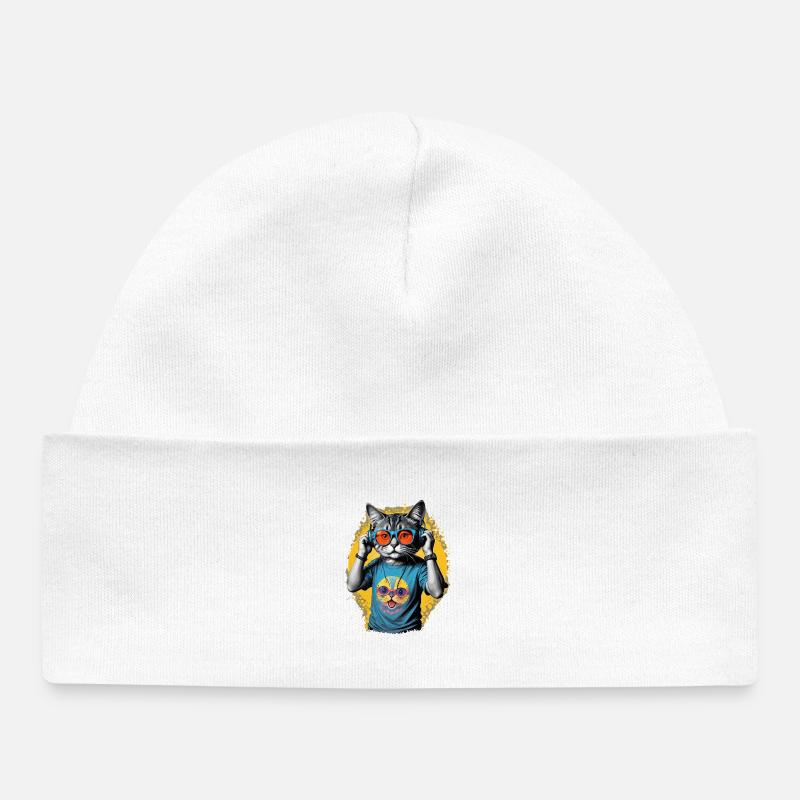 Neon Cat DJ Vibe Tee - Bonnet bébé bio - blanc