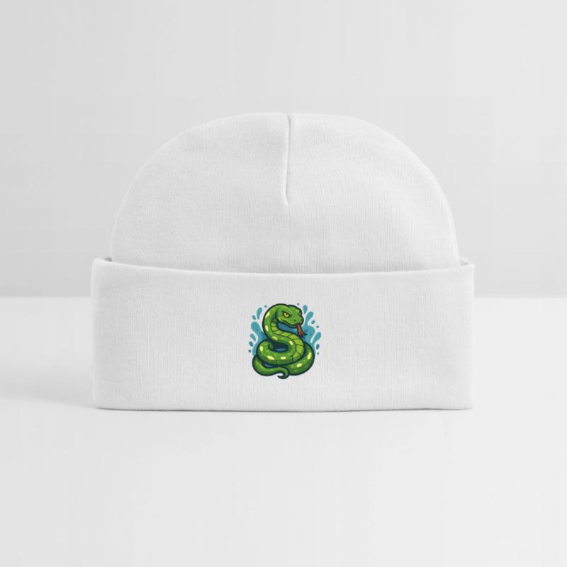 Green Tree Python Snake in Wave Baby Organic Beanie