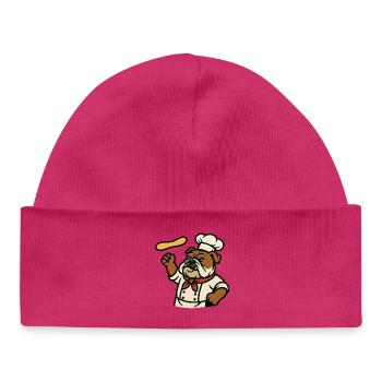 Bulldog Chef Pizza Dough Tossing Cartoon Design - Bonnet bébé bio - blanc - Devant