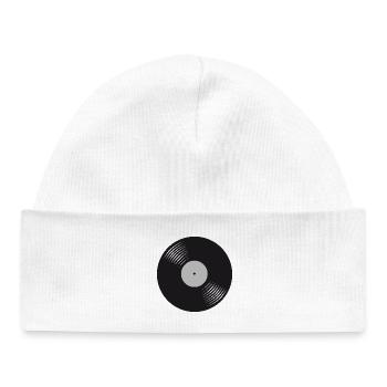 Disque vinyle noir stylisé - Bonnet bébé bio - blanc - Devant