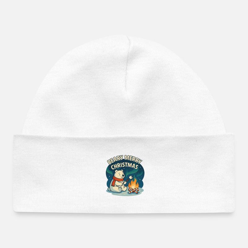 Beary, joyeux feu de camp de Noël - Bonnet bébé bio - blanc