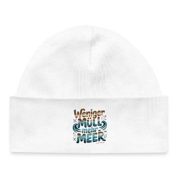 Less Waste More Sea Environmental Awareness Statement - Baby Organic Beanie - white - Front