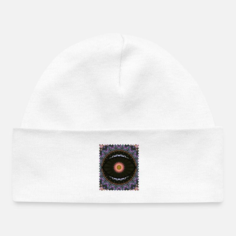 Kaleidoscope Mandala Neon Pattern - Baby Organic Beanie - white