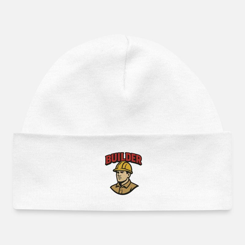 Construction Worker Retro Logo with Helmet - Baby Organic Beanie - white