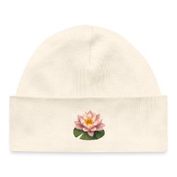 Polygon Seerose in Rosa auf grünem Blatt - Baby Organic Mütze - Weiß - Vorne