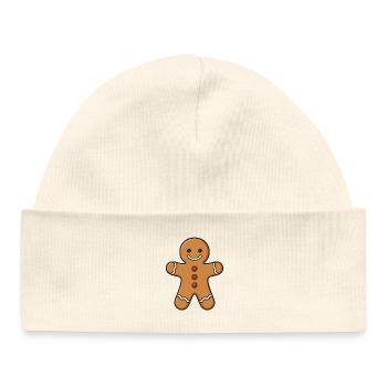 Gingerbread Man with Frosting Buttons - Baby Organic Beanie - white - Front