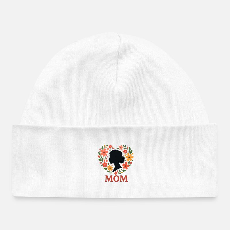 Silhouette de la Mère en couronne florale - Bonnet bébé bio - blanc