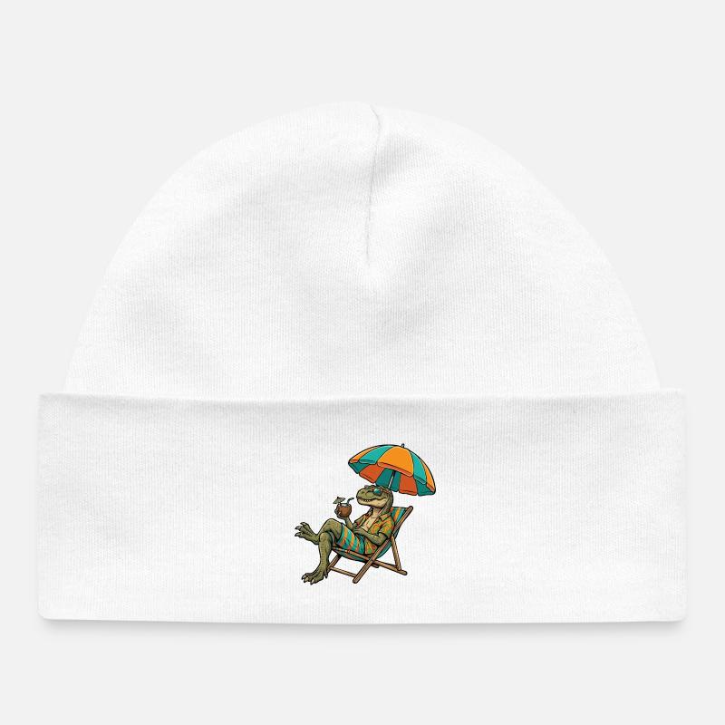 Dinosaure de plage au look tropical - Bonnet bébé bio - blanc