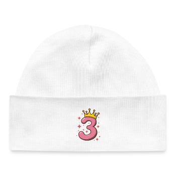 Third Birthday Crown Glitter - Baby Organic Beanie - white - Front