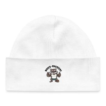 Waschbär Kraft – Muskel-Raccoon Motiv - Baby Organic Mütze - Weiß - Vorne