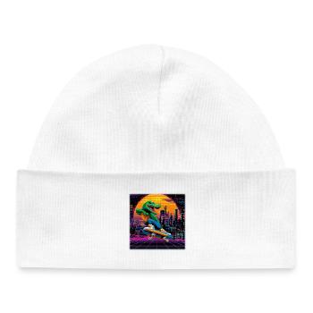Crocodile Pixel Skating dans le Synthwave rétro des années 80 - Bonnet bébé bio - blanc - Devant