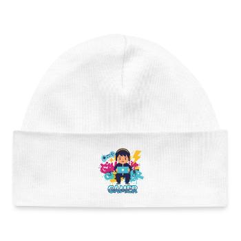 Gamer Kid with game pad and headphones - Baby Organic Beanie - white - Front
