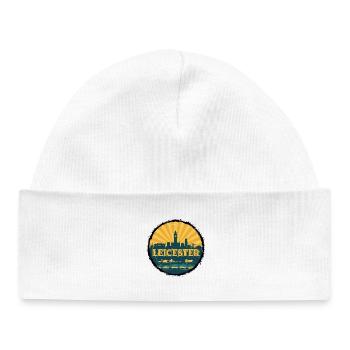 Leicester City Skyline Retro Sunset Badge - Baby Organic Beanie - white - Front