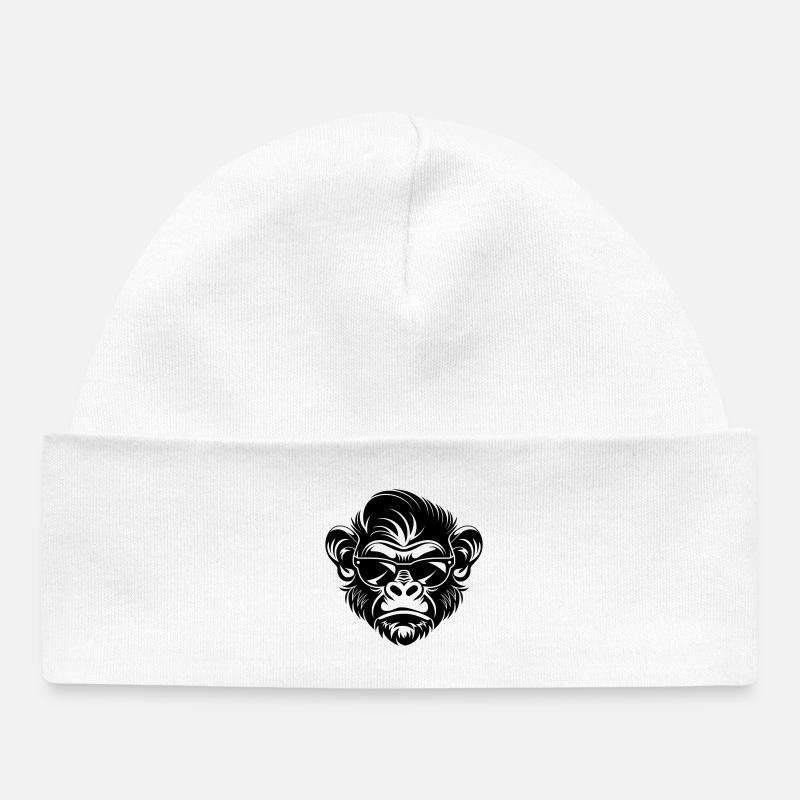 Cool Monkey Head with Sunglasses - Baby Organic Beanie - white
