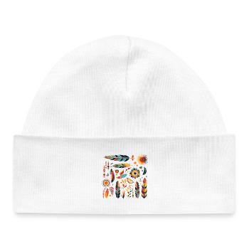 Motif de plumes et fleurs bohèmes - Bonnet bébé bio - blanc - Devant