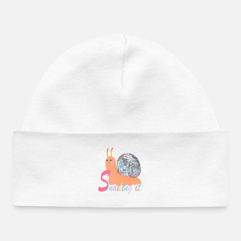 Escargot ! – Escargot coloré avec boule disco - Bonnet bébé bio - blanc