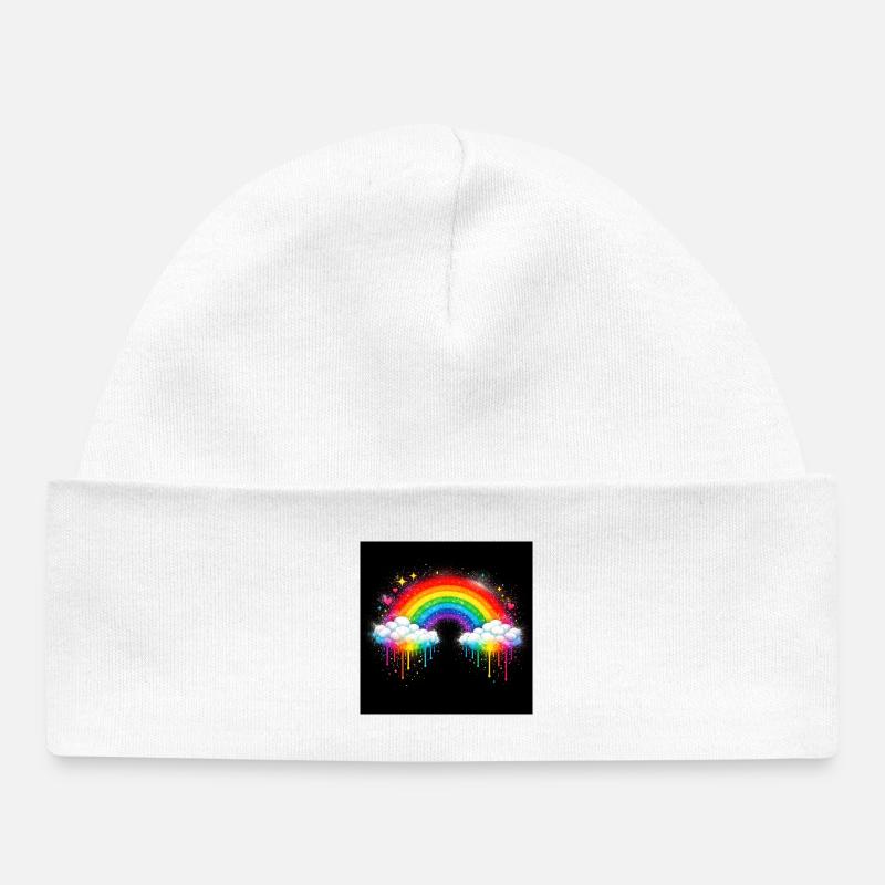 Rainbow Cloud Graffiti Drop - Baby Organic Beanie - white