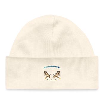 Teamwork Tug: Twin Canine Effort - Baby Organic Beanie - white - Front