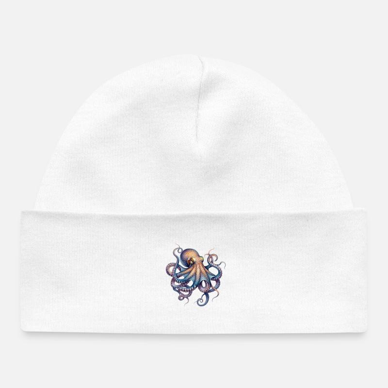 Impression de poulpe à l’encre - Bonnet bébé bio - blanc