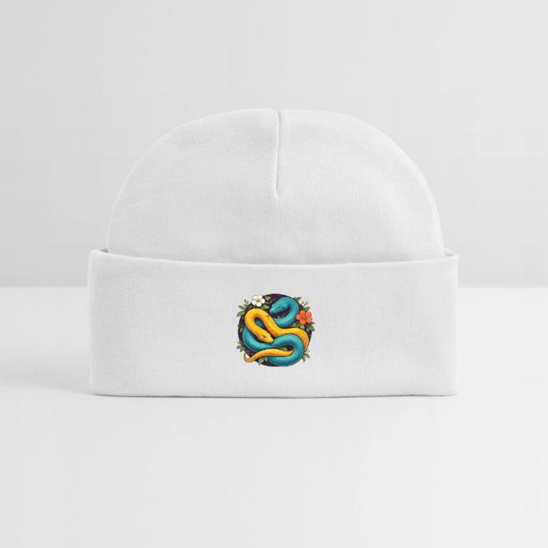 Deux serpents python dans l’anneau fleuri Bonnet bébé bio