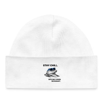 Stay Chill – Krokodil Spruch Halftone Style - Baby Organic Mütze - Weiß - Vorne