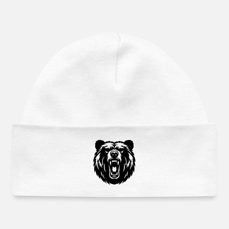 Grizzli russe – Motif fort ! - Bonnet bébé bio - blanc