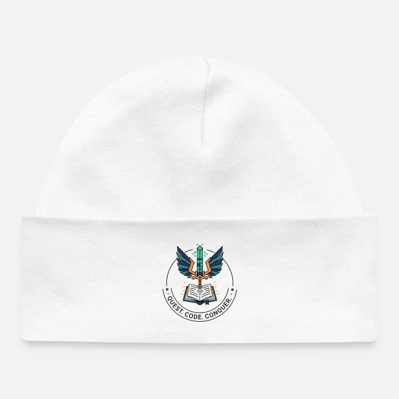 Quest. Code. Conquer Emblem - Baby Organic Beanie - white