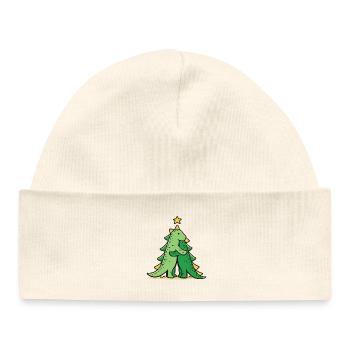 Cuddly dino under the Christmas tree - Baby Organic Beanie - white - Front