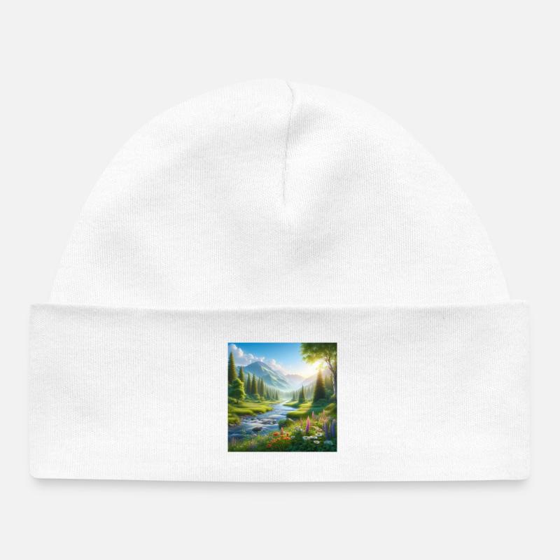 Fjälldalen's Spring Flower River - Baby Organic Beanie - white