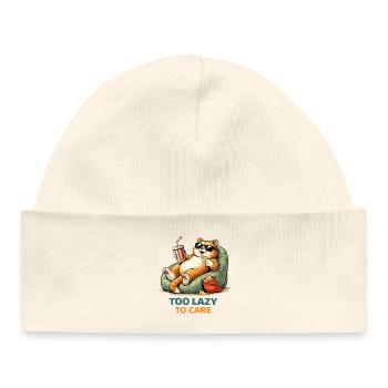 Too Lazy to Care Cat Lounge - Baby Organic Beanie - white - Front