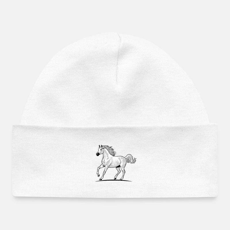Cheval Blanc arabe Pommelé Trot Élégance Équestre - Bonnet bébé bio - blanc