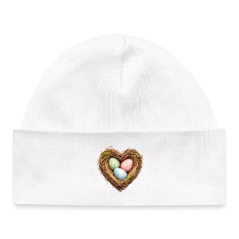 Panier de Pâques en forme de cœur avec des œufs - Bonnet bébé bio - blanc - Devant