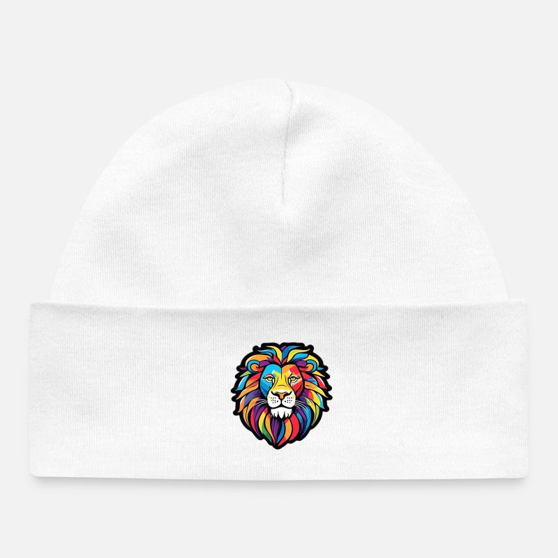 Lion éclatant arc-en-ciel - Bonnet bébé bio - blanc