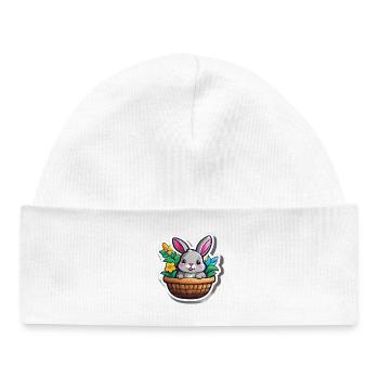 Lapin printanier en panier fleuri - Bonnet bébé bio - blanc - Devant