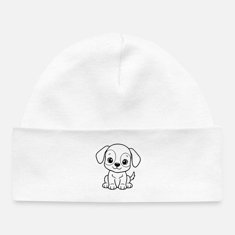 Petit chien mignon – Chiot noir et blanc - Bonnet bébé bio - blanc