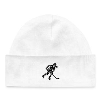 Female Hockey Player Skating with Puck - Baby Organic Beanie - white - Front