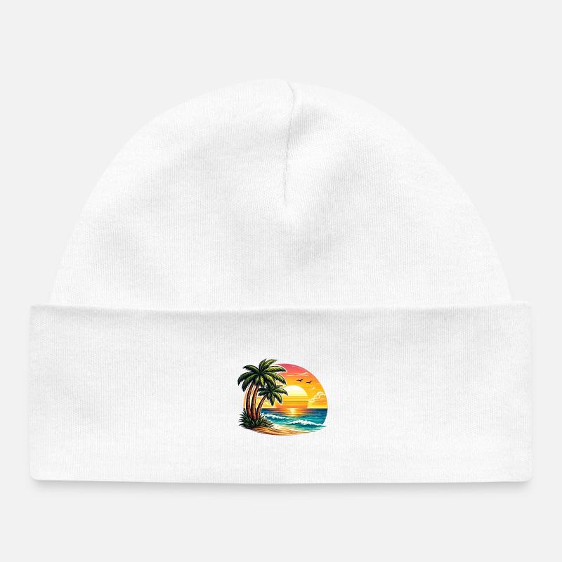 Coucher de soleil à Palm Beach - Bonnet bébé bio - blanc