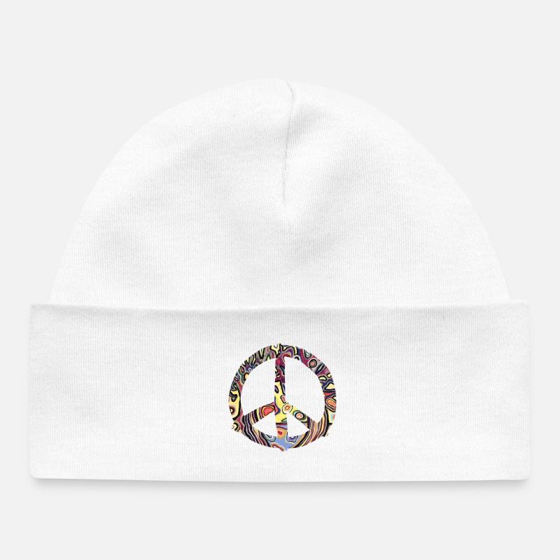 Motif coloré du signe de paix - Bonnet bébé bio - blanc