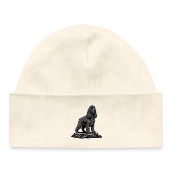 Cocker Spaniel Dog on Rock Black Portrait - Baby Organic Beanie - white - Front