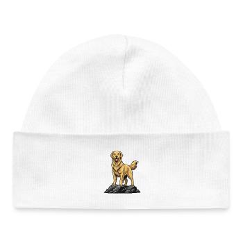 Golden Retriever Dog on Rock Golden Portrait - Baby Organic Beanie - white - Front