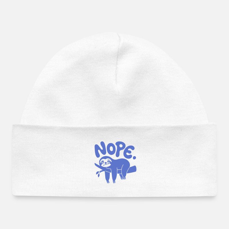 Funny Sloth "Nope" - Lazy Nap & Procrastination - Baby Organic Beanie - white