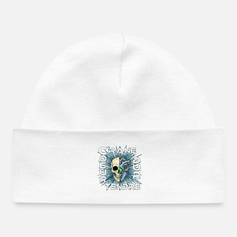 CrâneCoeur - Crâne dur Cœur tendre - Bonnet bébé bio - blanc