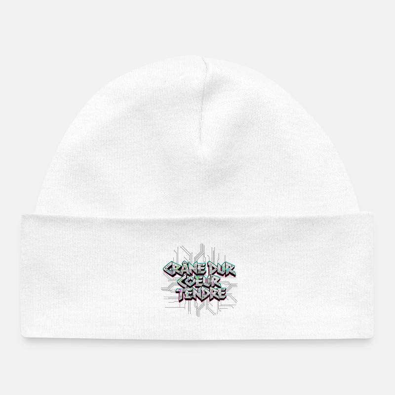 Cyber Electro - Crâne dur Cœur tendre - Bonnet bébé bio - blanc