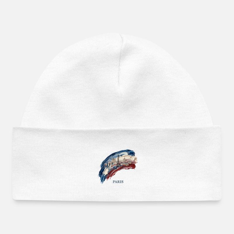Drapeau du paysage urbain à la pince de Paris - Bonnet bébé bio - blanc