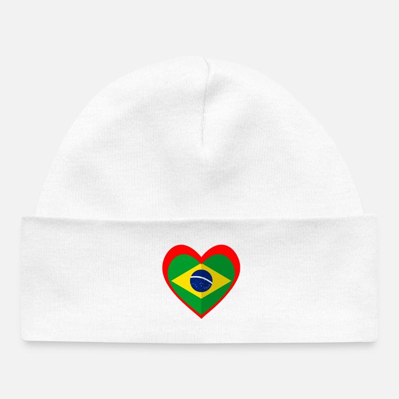 Brasil Coração – Amor pelo Brasil - Bonnet bébé bio - blanc