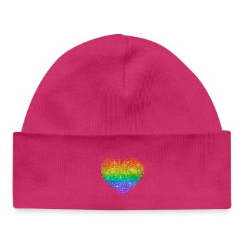 Regenbogenherz Glitzerpunkte - Baby Organic Mütze - Weiß - Vorne