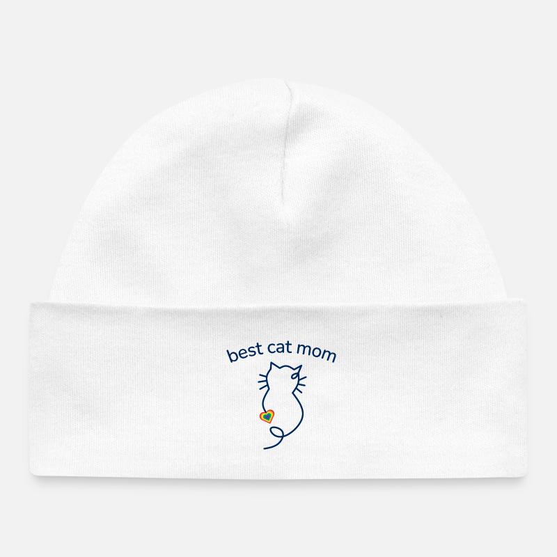 Meilleure maman de chat au cœur arc-en-ciel - Bonnet bébé bio - blanc