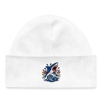 Requin furieux dans les vagues style tattoo - Bonnet bébé bio - blanc - Devant