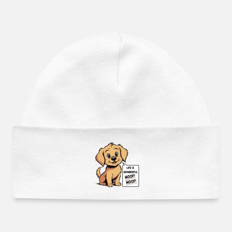 Au chaud le chien - La vie est merveilleuse Ouaf ! Ouaf ! - Bonnet bébé bio - blanc